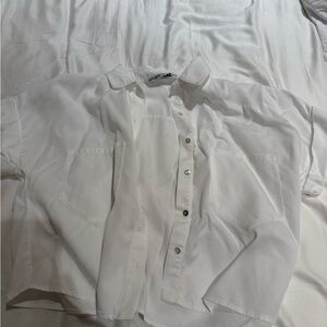 Zara White Casual Button Down Shirt